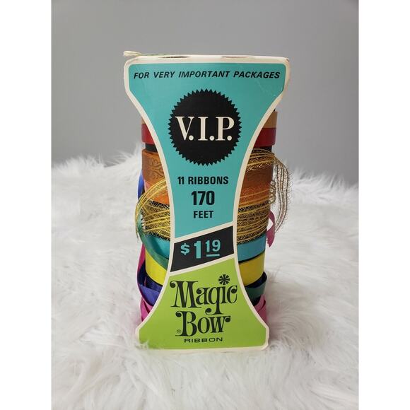 Vintage RETRO MCM Atomic Rainbow Christmas RIBBON EMPTY BOX decor boho advertise - Picture 1 of 8